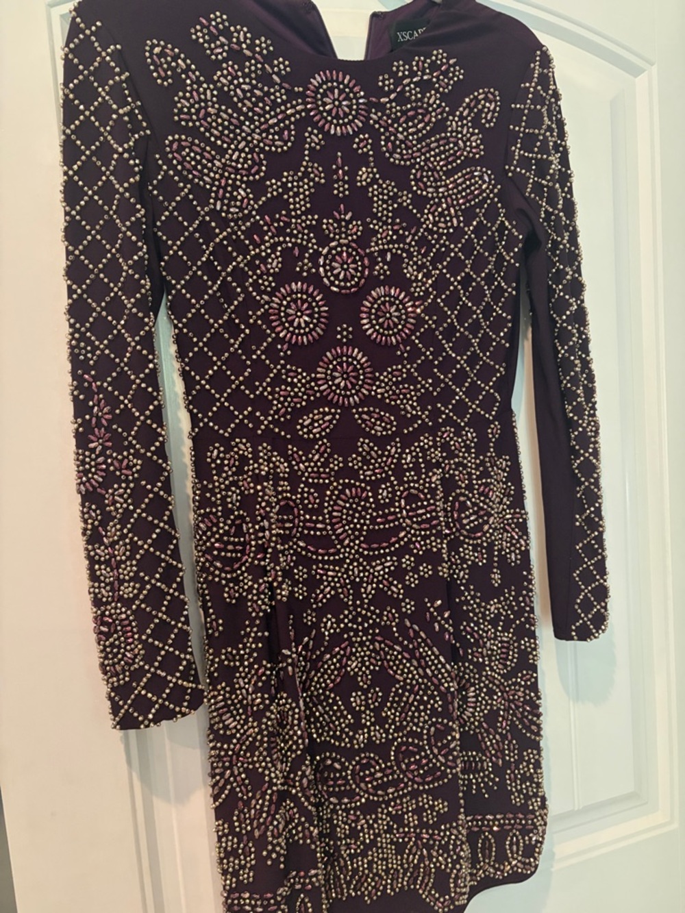 Xscape Plum Long-Sleeve Embellished Bodycon Dress